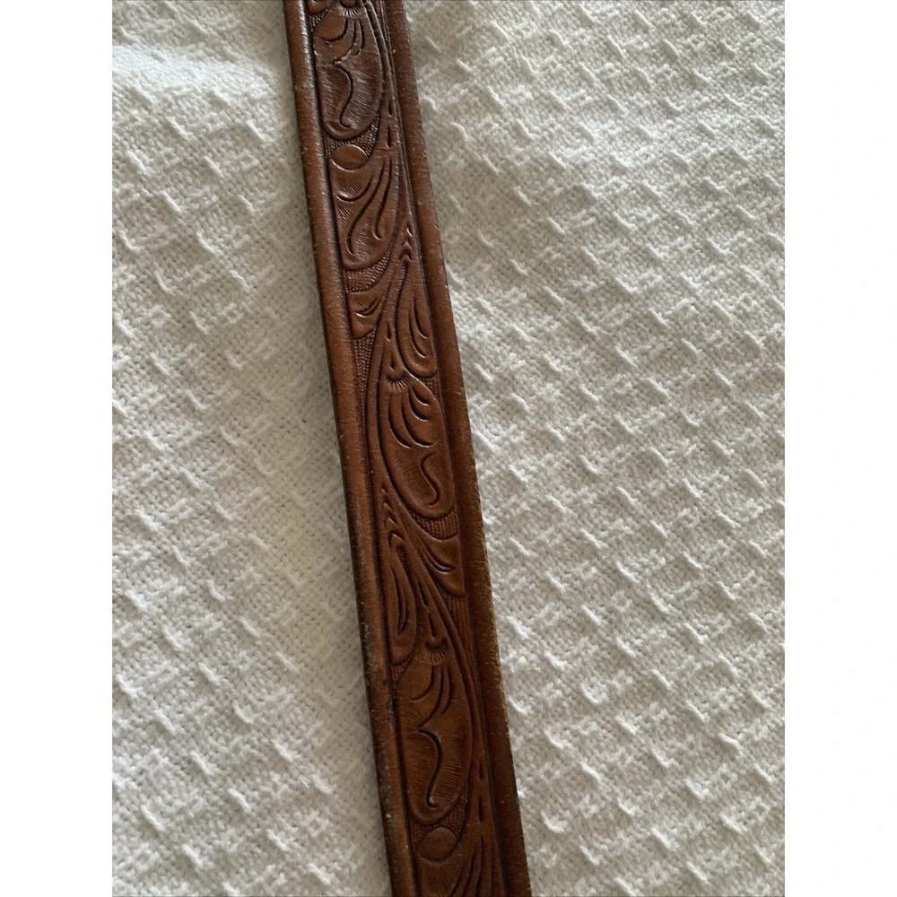 Vtg Tooled‎ Western Kids Belt Brown Leather Size 32